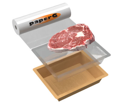 film per termolaminazione su vaschette o superfici piane in cartone e cellulosa, ideale per carne e pollame