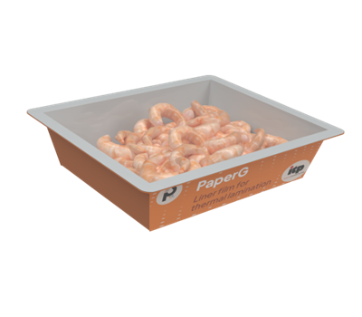 Lámina para termolaminado sobre bandejas de cartón y pulpa de celulosa, ideal para el envasado de pescado, crustáceos y moluscos